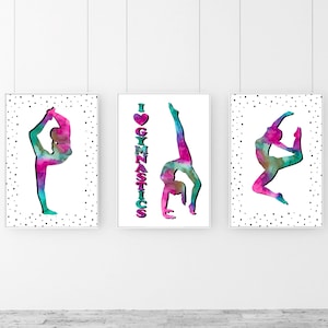 Set di 3 stampe murali di ginnastica con affermazione, amo la ginnastica, cameretta per bambine rosa e verde acqua, regali di ginnastica, arte positiva di ginnastica per ragazze adolescenti