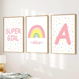 Decorazioni per la camera da letto delle bambine, stampe con affermazioni per bambini, stampe personalizzate, decorazioni murali rosa per la cameretta dei bambini, stampe arcobaleno, stampe per la camera da letto delle bambine, super ragazze, cameretta dei bambini