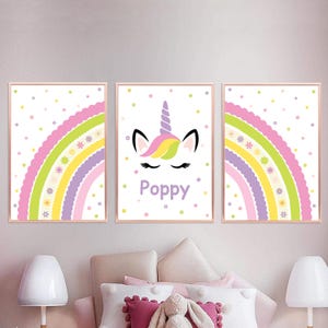 Personalized Unicorn Rainbow Prints: Pastel Nursery Decor, Set of 3