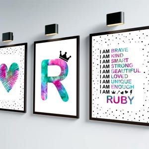 Kids Affirmation Art, set di 3 stampe per la camera da letto delle bambine, decorazioni per la camera da letto rosa delle bambine, stampe di affermazioni per ragazze adolescenti, stampe artistiche da parete personalizzate per ragazze