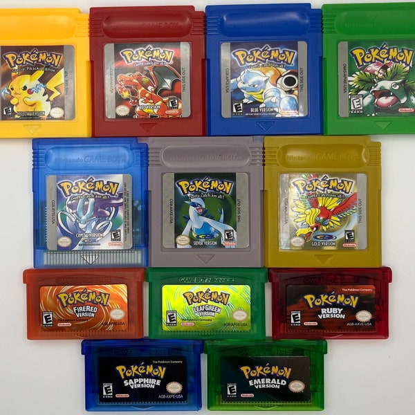Pokemon GBC Blue Crystal Gold Green Red Silver Yellow Game Cartridge GBA Emerald FireRed LeafGreen Ruby Sapphie Gameboy Advance Color Bundle