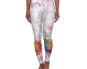 Floral Heart Yoga Pants:Leggings can be paired with matching bra, perfect for wellness, fitness, dance, workout activities or casual wear.