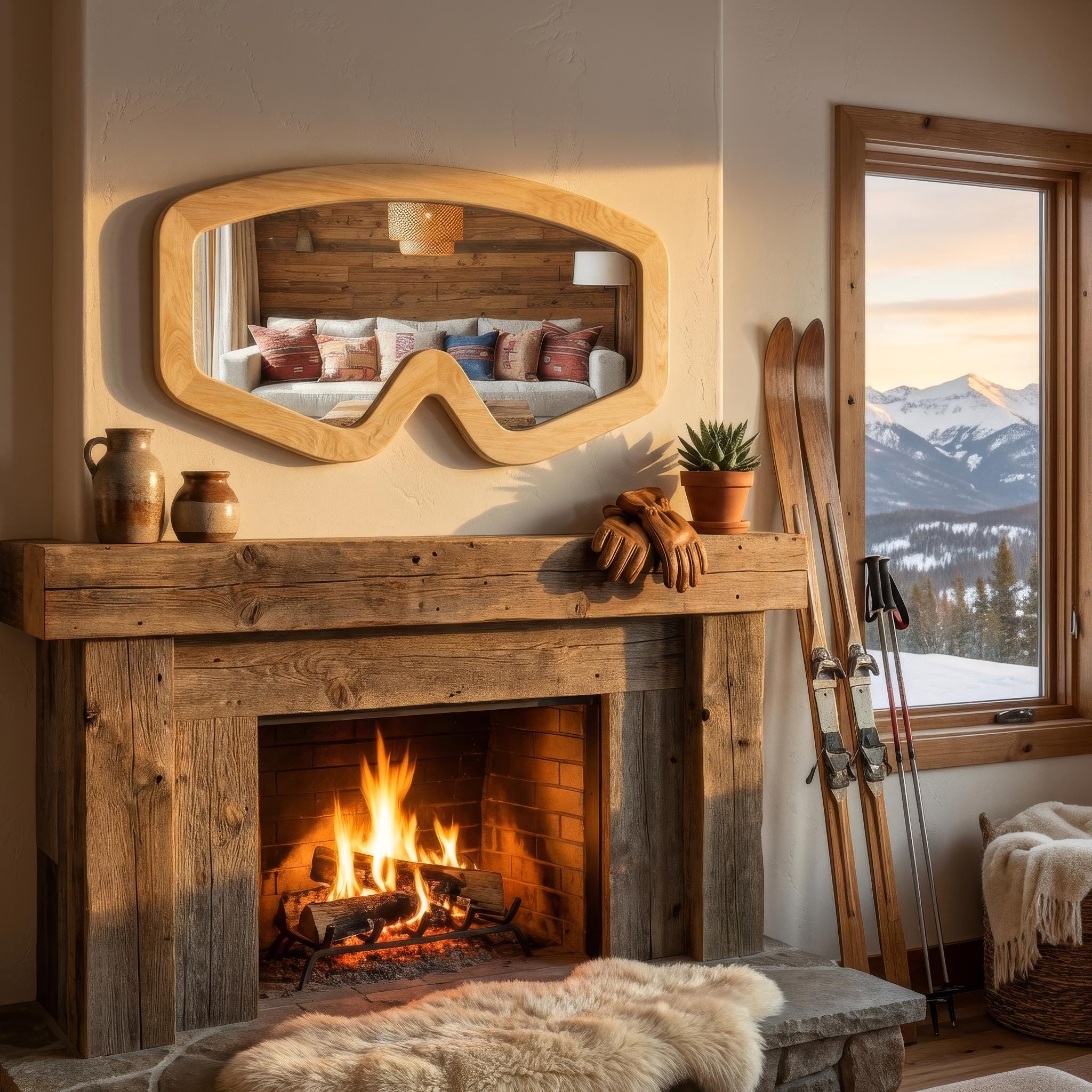 Ski Goggles Mirror | Snow Googles | Brown/light Wood Frame Option