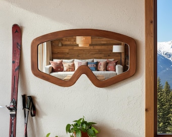 Ski Goggles Mirror | Snow Googles | Wooden Brown Frame | Sport Themed Gift
