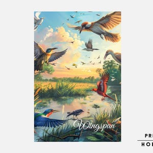 ウィングスパンボードゲーム、ダウンロード可能なプリント、ボードゲームポスター、ファミリーボードゲーム、インスタントダウンロード、バードボードゲームウォールアート、（非公式）