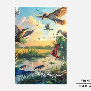 Spanwijdte bordspel, downloadbare print, bordspelposter, bordspel familie, direct downloaden, bordspel vogel, bordspel kunst aan de muur, geek Art Gift