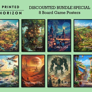 Paquete de 8 carteles de juegos de mesa, impresión descargable, póster de juegos de mesa, juego de mesa familiar, descarga instantánea, idea de regalo de decoración del hogar, regalo de arte geek
