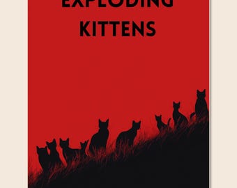 Jeu de cartes Exploding Kittens, Impression téléchargeable, Poster de jeu de société, Jeu de société familial, Téléchargement immédiat, Jeu de cartes amusant, Ringard (non officiel)