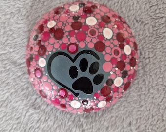 Hand-painted dot painting stone with dog motif - unique piece