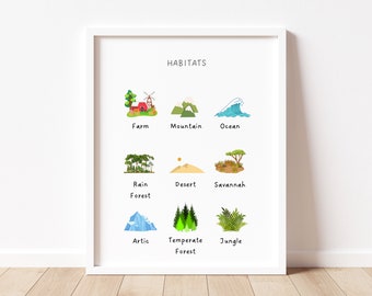 Nature Inspired Habitat Art : Wildlife Theme Printable Art for Montessori Toddler, Earth Science Classroom and School Counselor