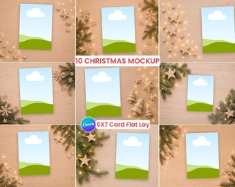 Christmas 5x7 Paper Mockup Bundle, Scandinavian Flat Lay Canva Template