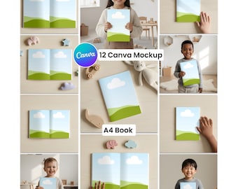 A4 Book Mockup - 12 Canva Template Bundle for Notebook, Journal, Planner, eBook