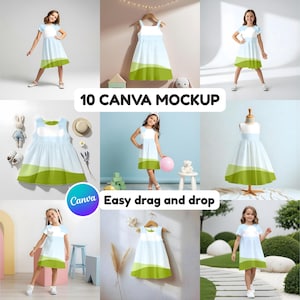 10 Kids Dress Realistic AOP Canva Mockup, Easy Use for Surface Pattern Artist