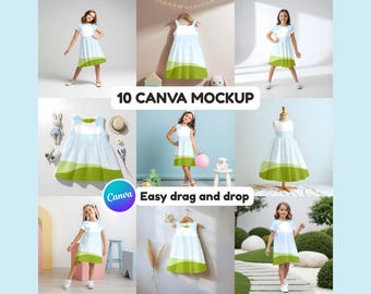 10 Kids Dress Realistic AOP Canva Mockup, Easy Use for Surface Pattern Artist