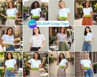 Crop Top Mockup for Surface Designers, POD T-Shirt Printify Canva Template