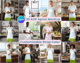 Printify AOP Apron Mockup, POD Mockups Canva Template, Customizable Strap Color (Digital Download)