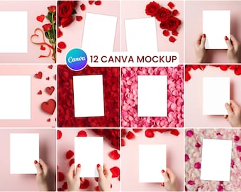 Romantic Card (5x7) Canva Mockup Bundle, Valentine Cards Mockups Template Pack