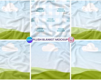 Realistic Plush Blanket Mockups for Surface Pattern Designers, Canva Template and PNG Overlays