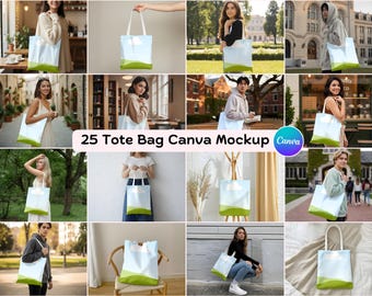 25 Tote Bag Mockup, AOP Tote Bags Canva Template (Digital Download)