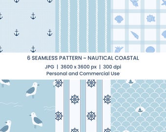 Nautical Seamless Pattern Set: Coastal Digital Paper for POD (JPG, 3600x3600 px) (Digital Download)
