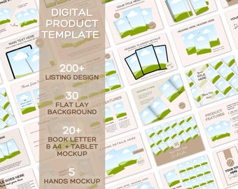 Digital Product Template, Etsy Listing Images Template, Tablet Book Mockups, Editable Canva, 3:4 Ratio