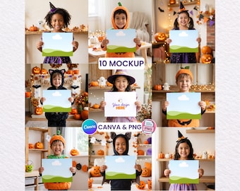 Kids Halloween Letter Paper Mockup, Landscape Printables, Canva Template (10 Mockups)