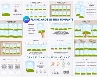 Minimalist Flashcard Etsy Listing Template, Soft Pastel Nursery Canva Template, Scandinavian Inspired Style