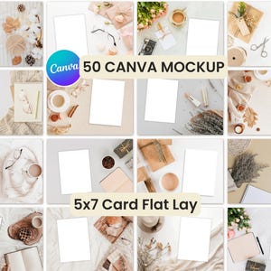 Plantilla de Canva para maquetas de papel (50 unidades), fondo plano neutro y limpio, paquete de maquetas de tarjetas de 5x7