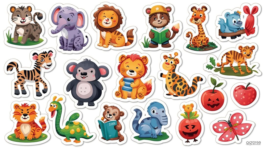 Cute Printable Amimal Stickers – Tiger, Dinosaurs – Fun Cartoon Sticker ...