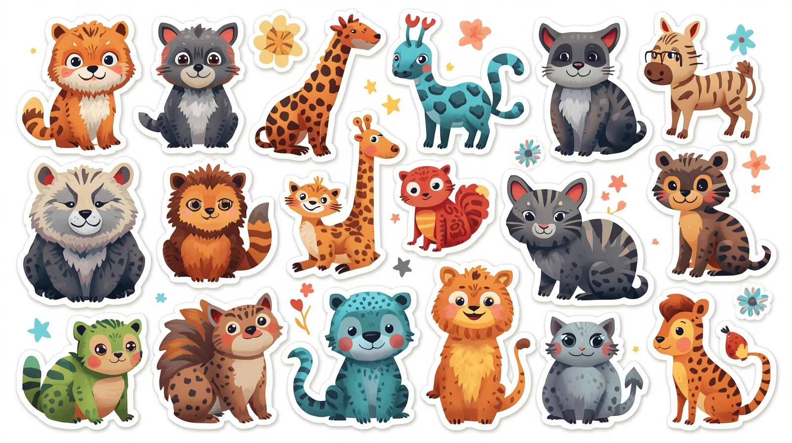 Cute Printable Amimal Stickers – Tiger, Dinosaurs – Fun Cartoon Sticker ...