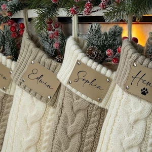 Custom Christmas Knitted Stockings, Personalized Stocking with Leather Patch, 2024 Christmas Stockings With Name, Family Christmas Stockings