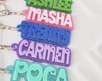 Sparkle Acrylic Name Backpack Charm: Personalized Kids Name Tag