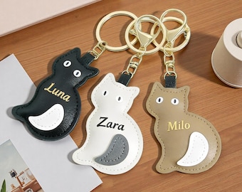 Personalisierte Katze Schlüsselbund, Name Initial Schlüsselanhänger, Katzenliebhaber Geschenk für Geburtstag Danksagungs-Weihnachtsgeschenk, kundenspezifischer Name Schlüsselbund