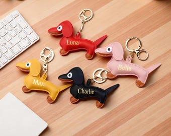 Personalisierte Dackel Schlüsselbund, benutzerdefinierte Name Initial Schlüsselanhänger, Hunde-Liebhaber-Geschenk für Geburtstag Thanksgiving Weihnachtsgeschenk, kundenspezifische Name Schlüsselbund