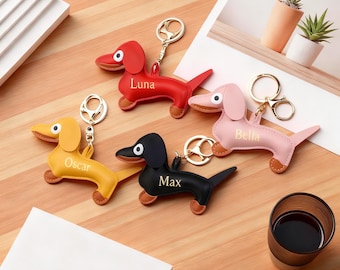 Personalisierte Dackel Schlüsselbund, benutzerdefinierte Name Initial Schlüsselanhänger, Hunde-Liebhaber-Geschenk für Geburtstag Thanksgiving Weihnachtsgeschenk, kundenspezifische Name Schlüsselbund