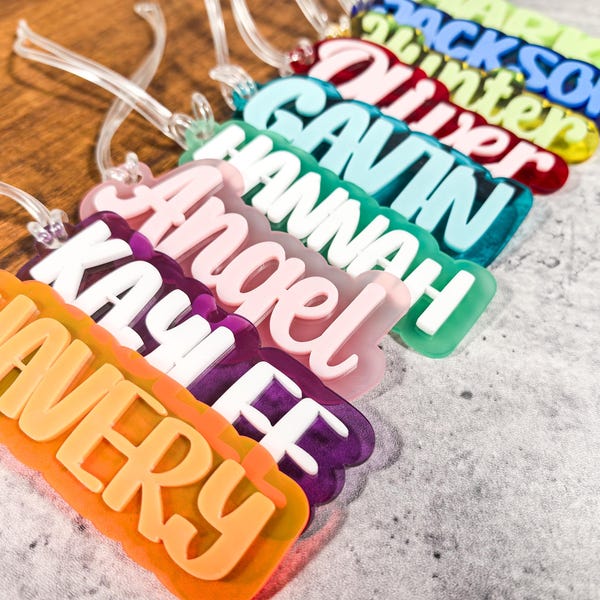 Personalized Acrylic Name Tag: Custom Backpack Keychain, School Lunchbox Tag, Bookbag Name Tag, Diaper Bag Tag, Kids School Bag Tag,Name Tag