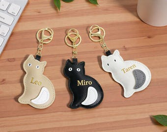 Personalisierte Katze Schlüsselbund, Name Initial Schlüsselanhänger, Katzenliebhaber Geschenk für Geburtstag Danksagungs-Weihnachtsgeschenk, kundenspezifischer Name Schlüsselbund