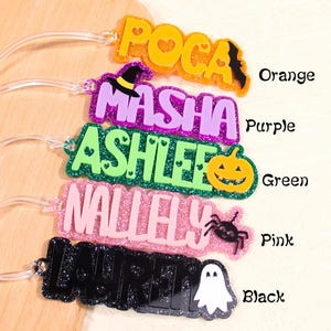 Halloween Sign Personalized Backpack Name Tag, Acrylic Name Keychain for Gifts, Diaper Bag Name Tag, Lunch Box Tag, Kids Bag Tag, Name Charm