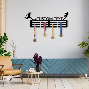Personalized Running Medal Holder Custom Name Metal Medal Display Rack Sports Awards Runner Gift Athlete Wall Hanger, Woman, Men Silhouette