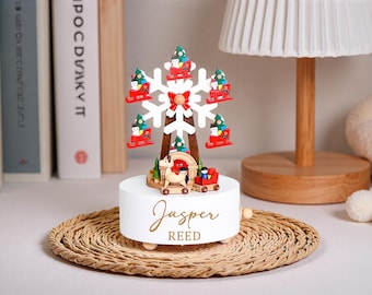 Caja de música de noria de madera personalizada, decoración infantil con nombre grabado, regalo para baby shower de niña, recuerdo para niños, regalo de bautismo de recién nacido