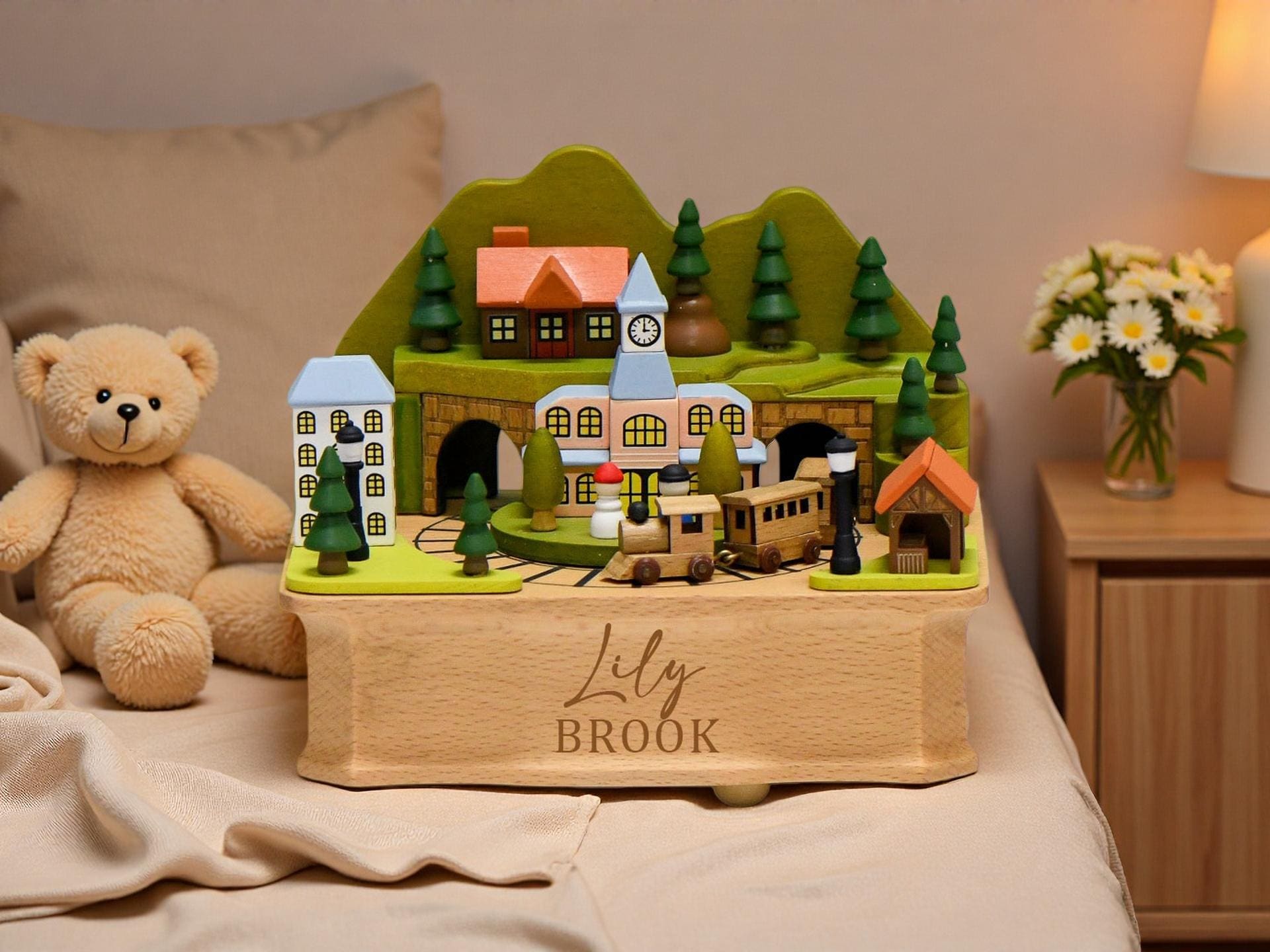 Engraved Name Wooden Train Music Box for Kids,Personalized Birthday Gift,Baby Shower Gift for Kid,Musical Birthday Gift,Peak Railway Station