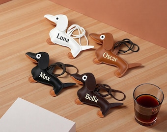 Personalisierte Dackel Schlüsselbund, benutzerdefinierte Name Initial Schlüsselanhänger, Hunde-Liebhaber-Geschenk für Geburtstag Thanksgiving Weihnachtsgeschenk, kundenspezifische Name Schlüsselbund