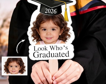 Custom Childhood Photo Graduation Wooden Hand Fan, Personalized High School Graduation Gifts, Look Who Graduated Sign, Fan Gifts for Her