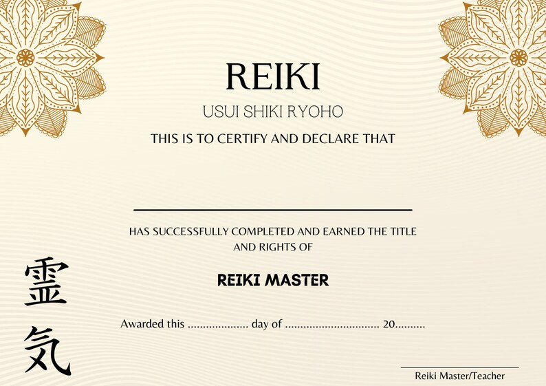 Editable Reiki Certificates, Reiki 1, 2 &amp; Masters Certificates ...