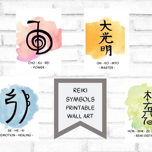 Reiki Printable Wall Art Symbols, Set of 4, Cho-Ku-Rei, Se-He-Ki, Dai-Ko-Myo, Hon-Sha-Ze-Sho-Nen,