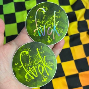 F * ck Holographie oder Neon Vinyl Aufkleber, Regenbogen, fluoreszierend, Wasserflasche Aufkleber