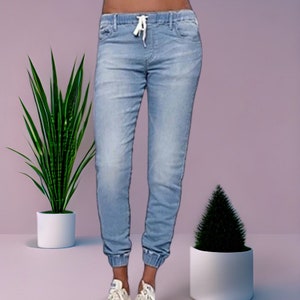 S-3XL Jeans for Women Drawstring Mid Rise Slim Fit Joggers Denim Pants  Casual Jeggings Ladies Fashion Vintage Jeans