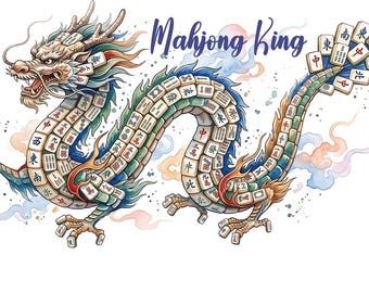 Watercolor Dragon Mahjong Tile Clipart (Digital Download)