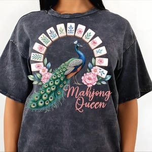 Mahjong Queen Clipart: Watercolor Peacock with Floral Mahjong Tiles (8 PNG Files, 3 Quotes) image 8