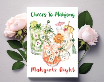 Mahjong Cocktail Clipart, Watercolor Drinks Tiles PNG (Digital Download)